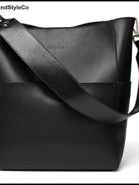 Leather Bucket Bag Tote Shoulder Handbag with Removable Zip Pouch